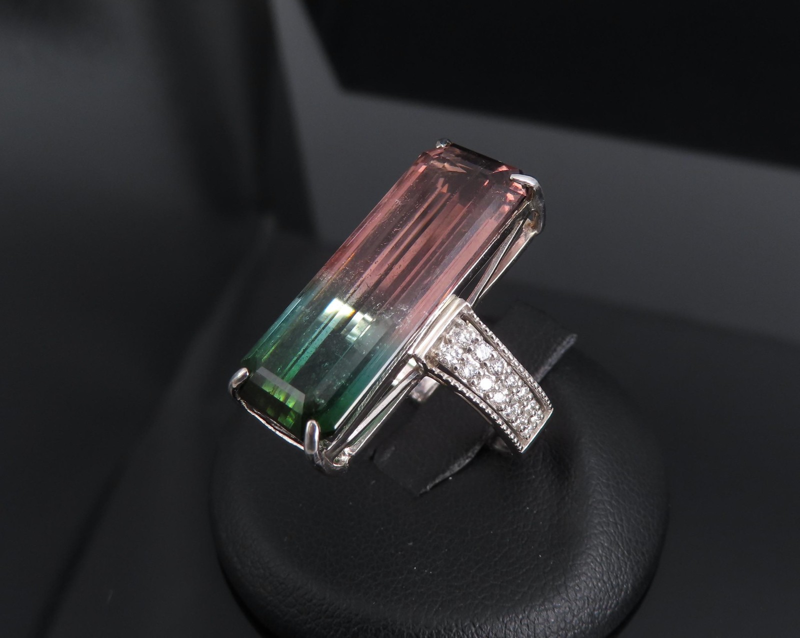 Rare 15.82ct Natural Party Color Tourmaline 0.35ct Diamond Platinum Ring, Size 7