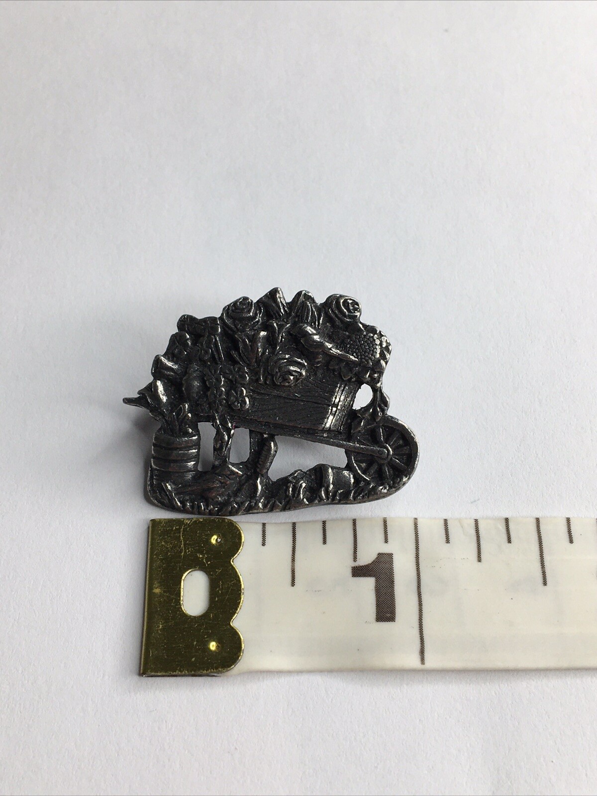 Birds & Blooms Brooch Pin Pewter Flower Wheelbarrow Granny Cottage Fairycore