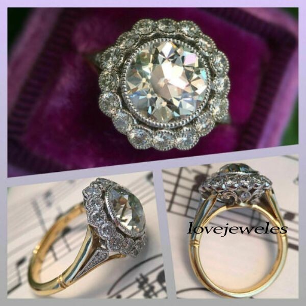 Vintage Art Deco 3CT Round Cut Moissanite Engagement Ring 14K 2-Tone Gold Over