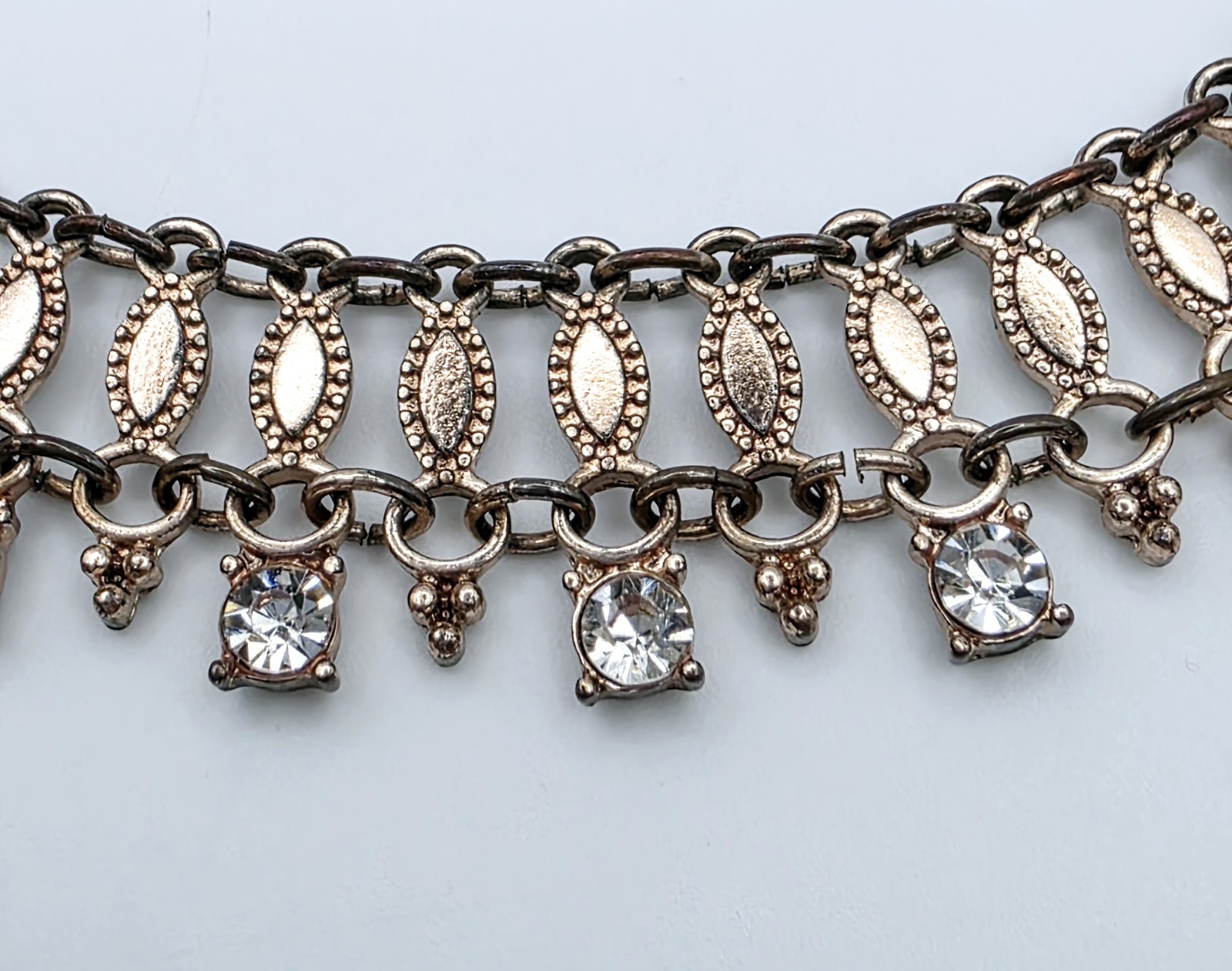 Vintage Copper Rhinestone Choker Fringe Statement Necklace