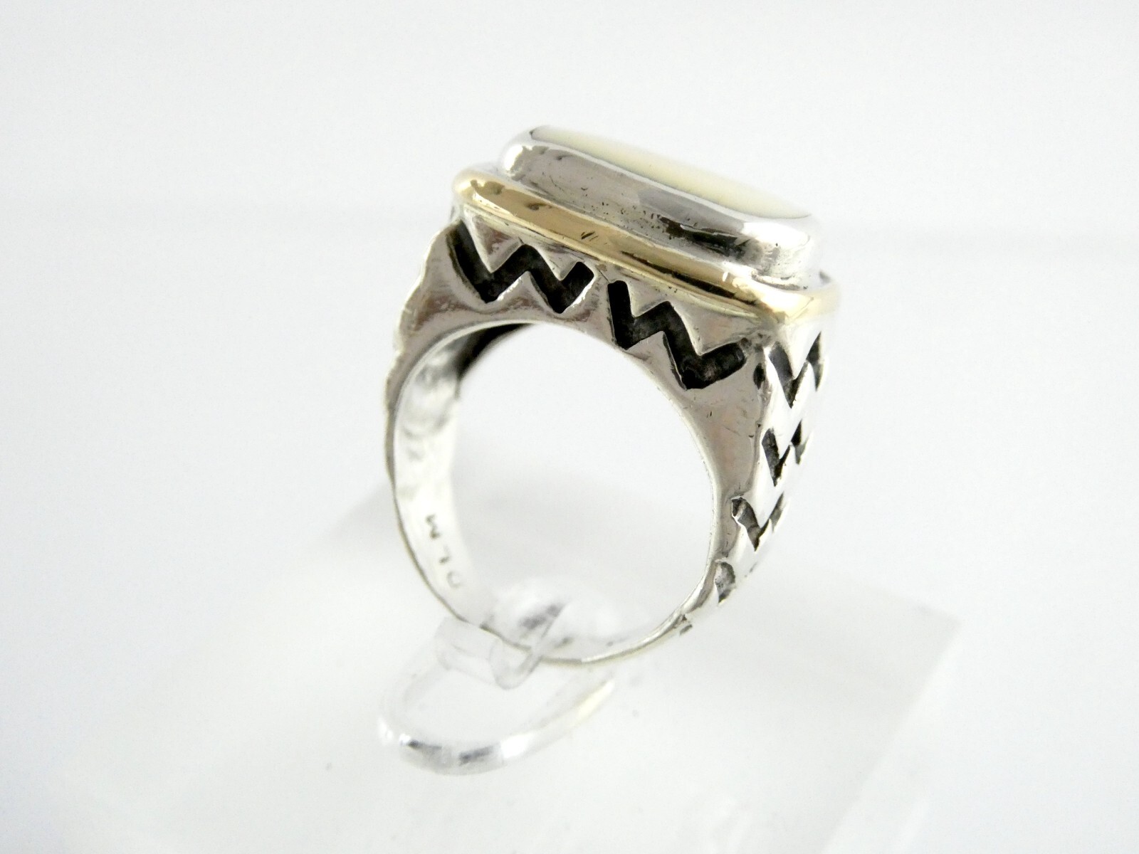 Dian Malouf Sterling Silver and 14k Yellow Gold Cream Gem Ring 925 Size 5.5 DLM