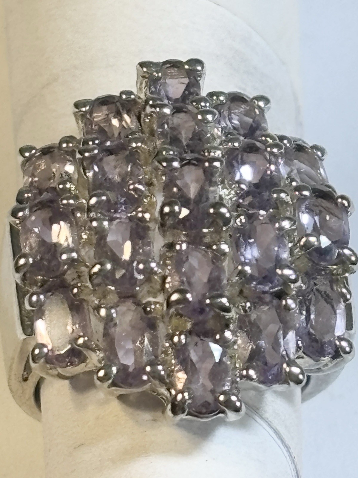 Vintage 925 Sterling Silver CZ Cluster Ring Size 5 1/4 20mm Center