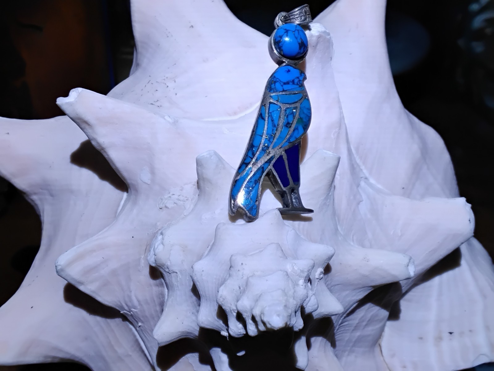 ◇ Egyptian Revival SIlver ~ Turquoise ~ Enamel Horus Falcon Pendant ◇