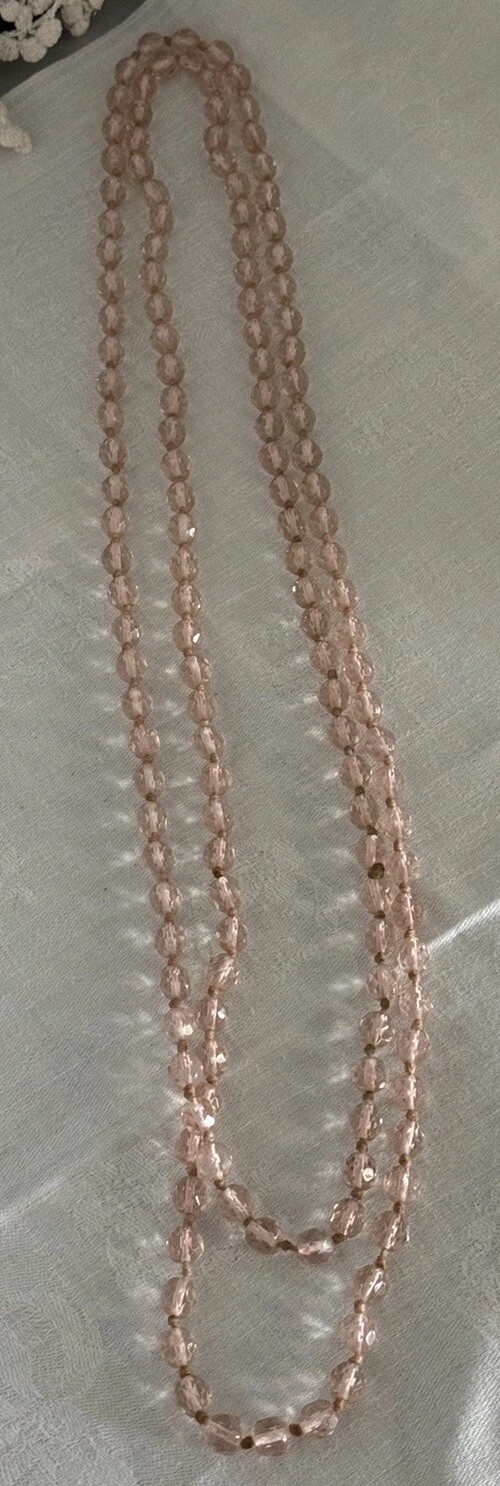 Vintage 30’s No Clasp Hand Knotted Art Deco Pink Crystal Necklace