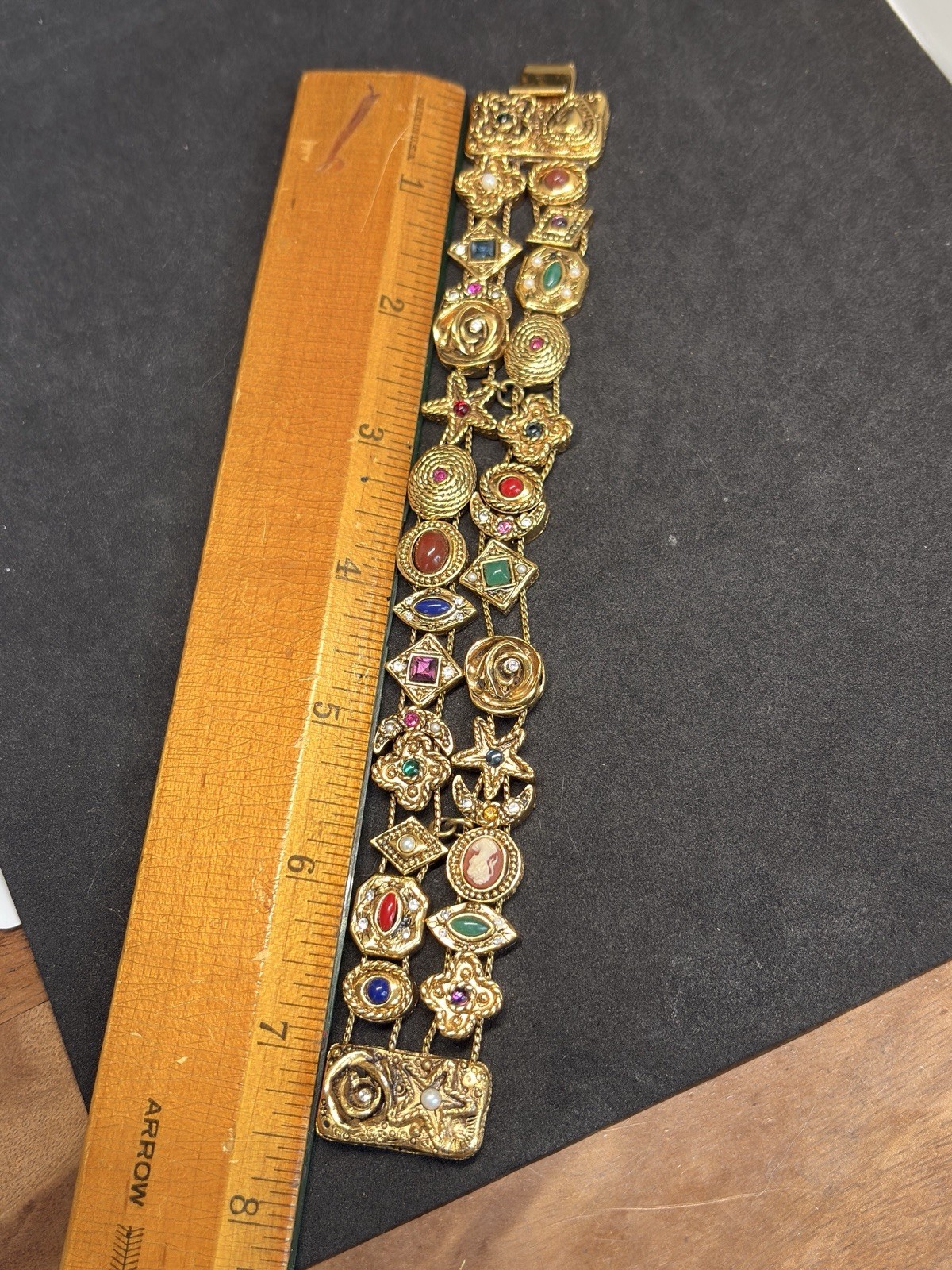 Vintage Carolee Gold Tone Victorian Revival Double Strand Slide Charm Bracelet