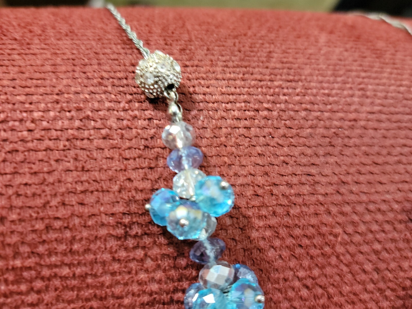 Vtg NY Chunky Clusters Blue Rhinestone Necklace 2 Studded Spheres Sparkly Glass