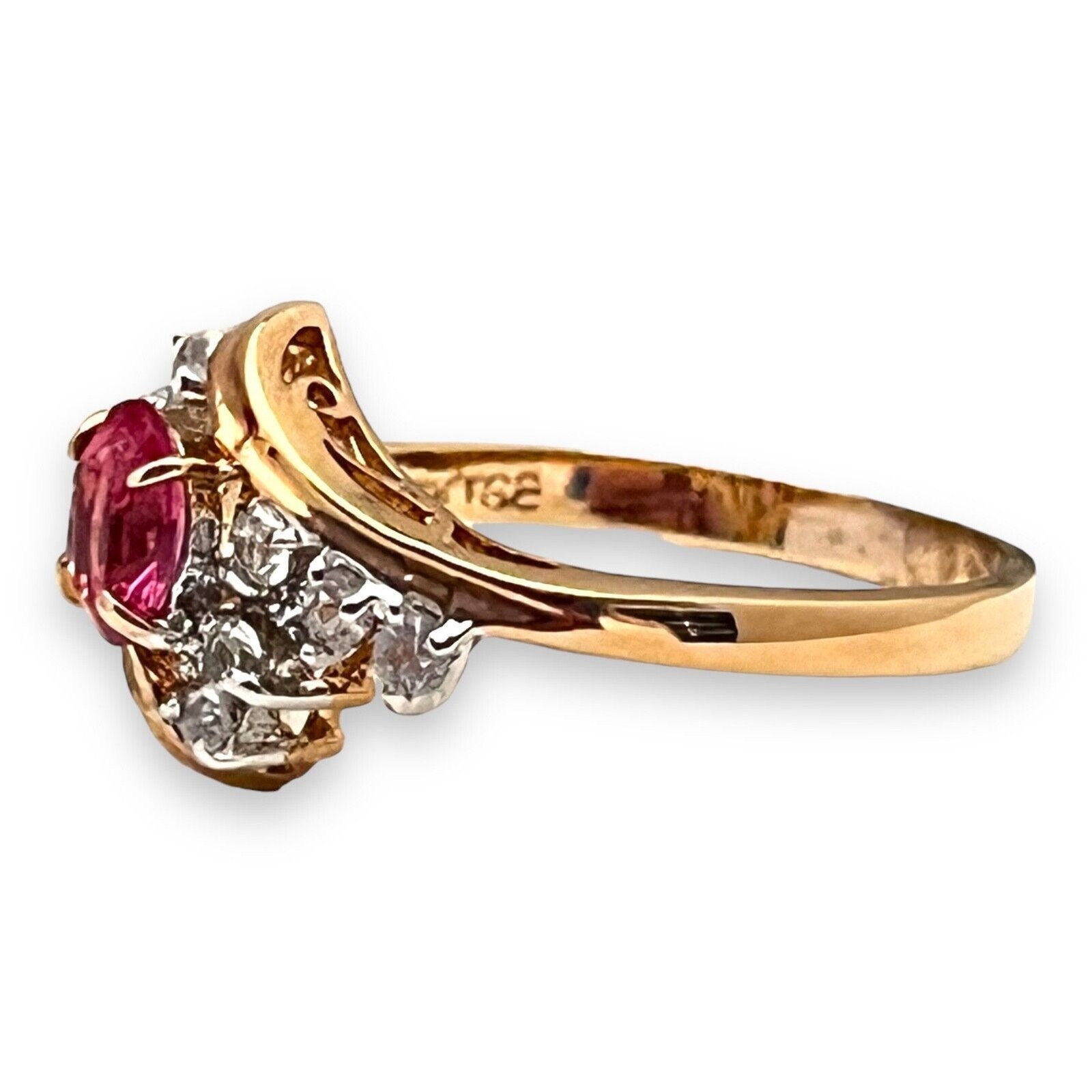 Vintage 1970s Ring Size 7 Pink Crystal CZ Cluster Prong Set Gold Plated – 14L