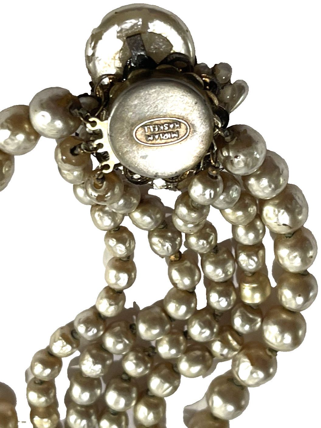 Vintage Miriam Haskell 3 Strand Pearl Choker Necklace 17″ Signed