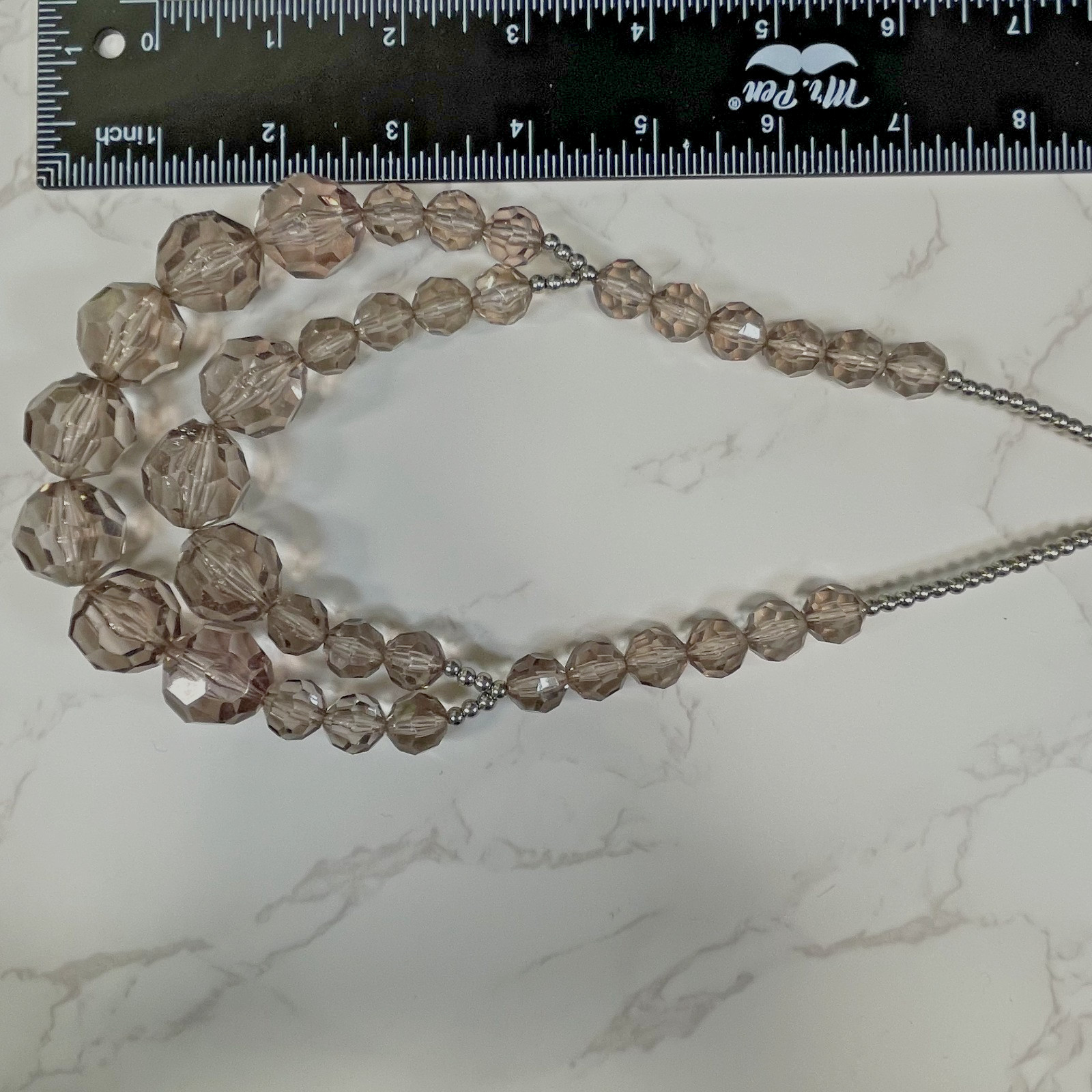 Vintage Double Strand Pale Champaign Color Graduated Faceted Beads Necklace 18″