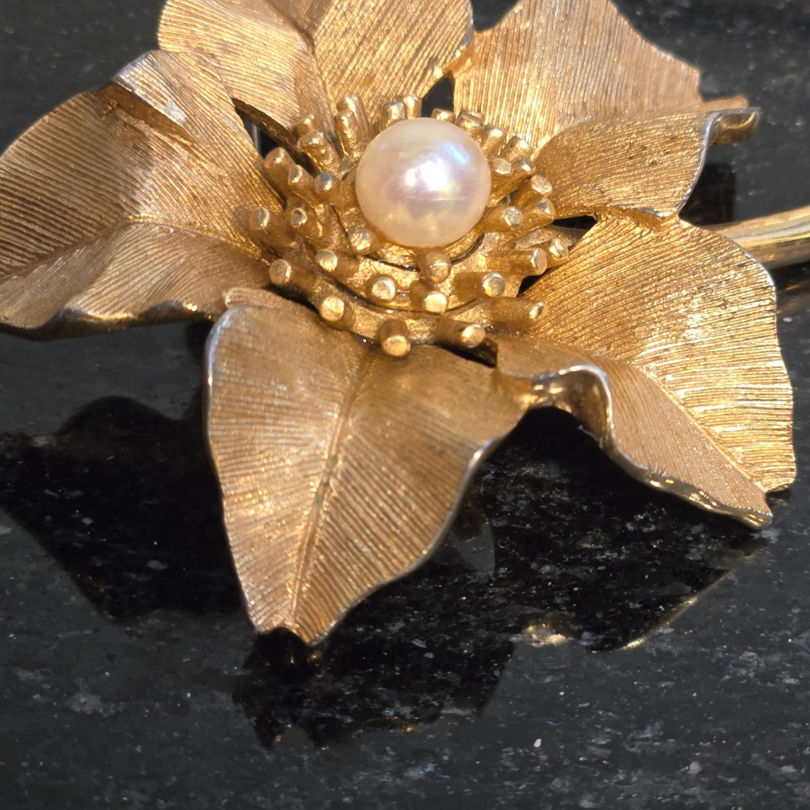 Vintage MARCEL BOUCHER Brooch with Pearl Gold Tone Flower 1960s Jewelry signed