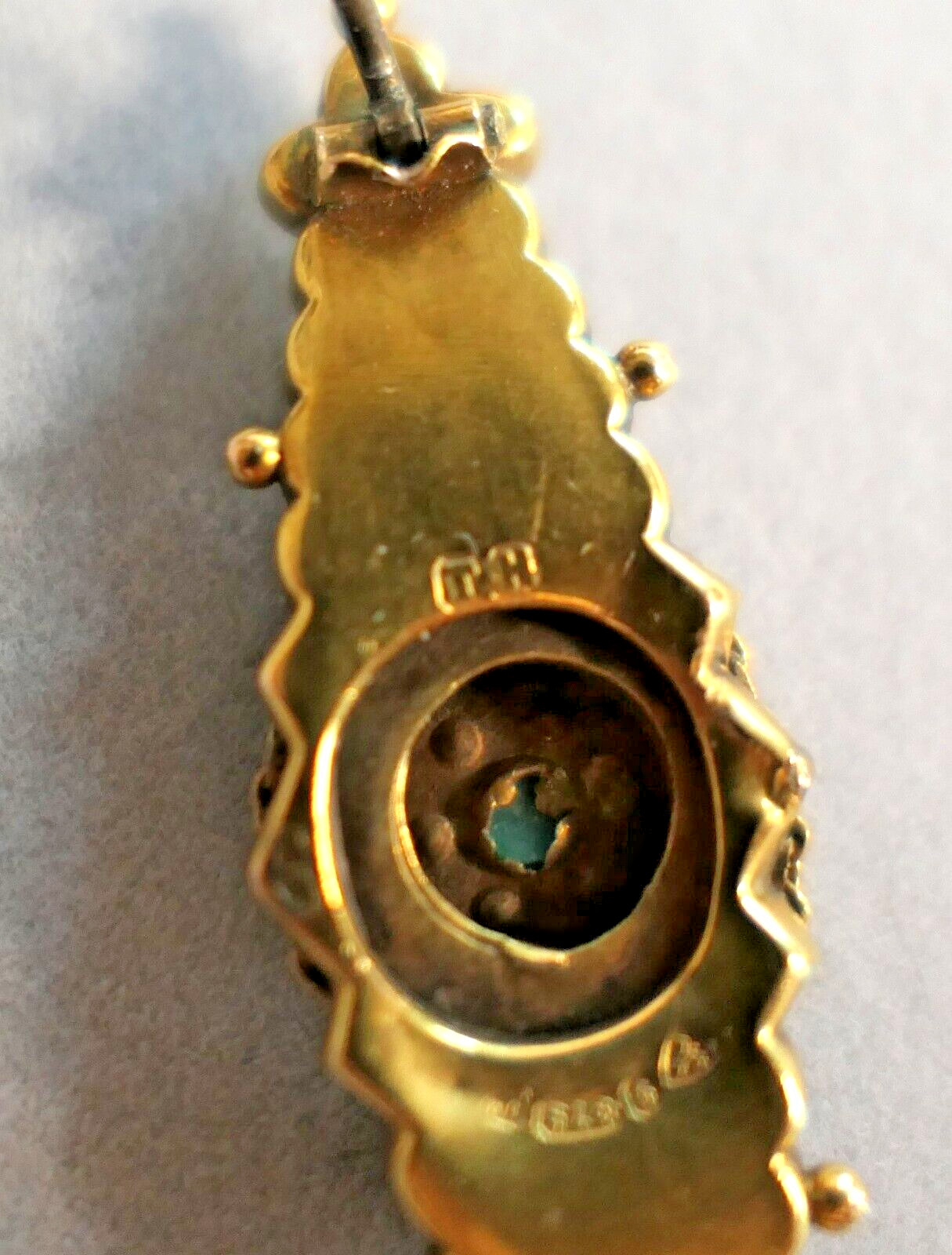 Antique 9K Karat Gold Diamond Turquoise Mourning Brooch Hallmarks Tested *READ*