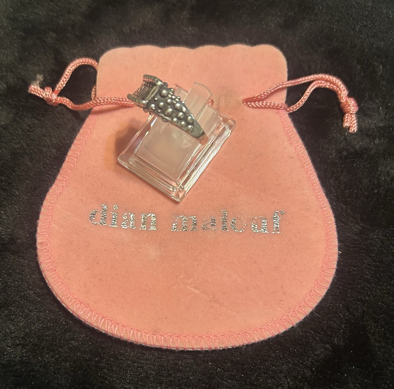 Vintage Dian Malouf “SISTER” Sterling Silver Ring Sz 10 With Original Pouch Bag