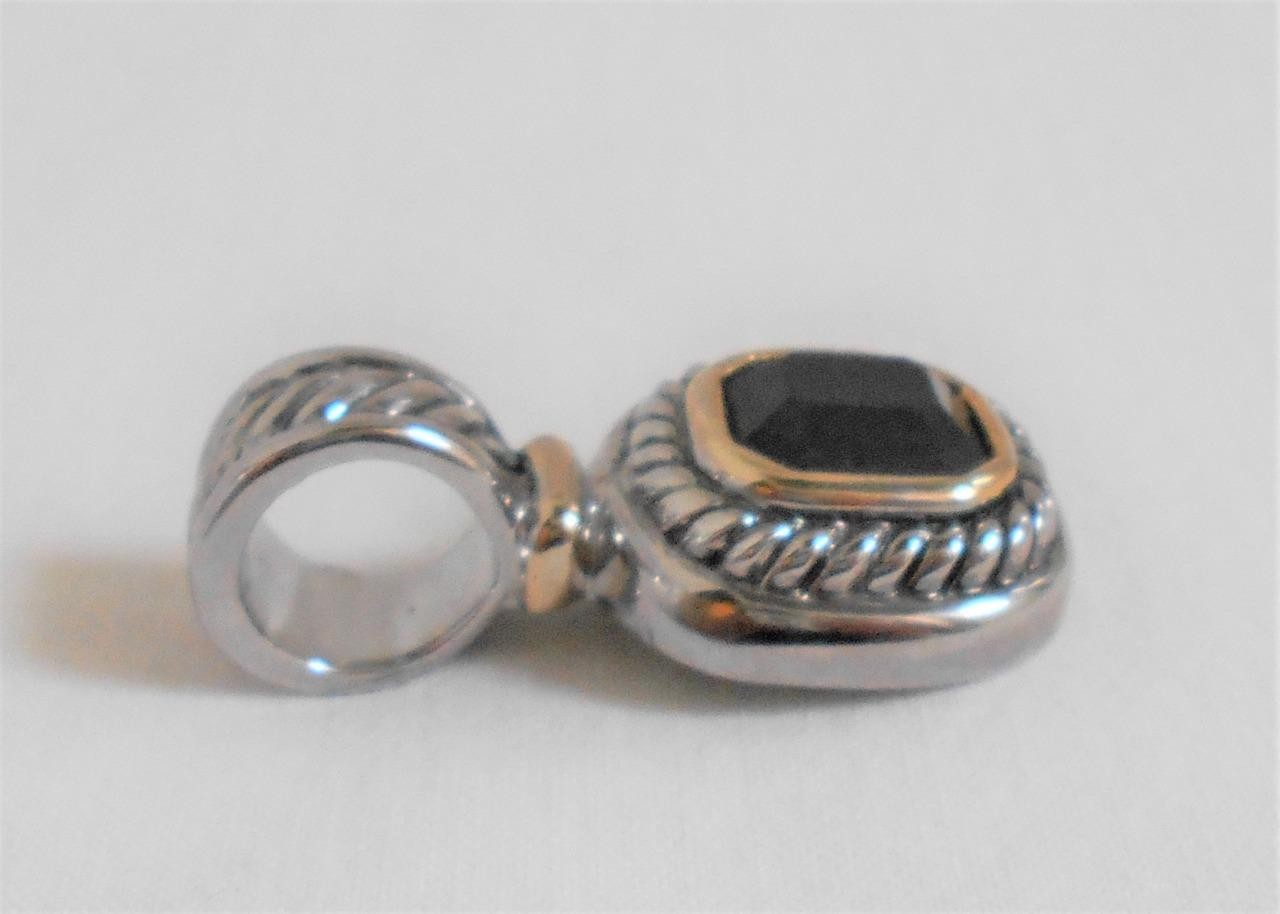 Vintage Black Onyx Silver Tone Slider Pendant Necklace 18″