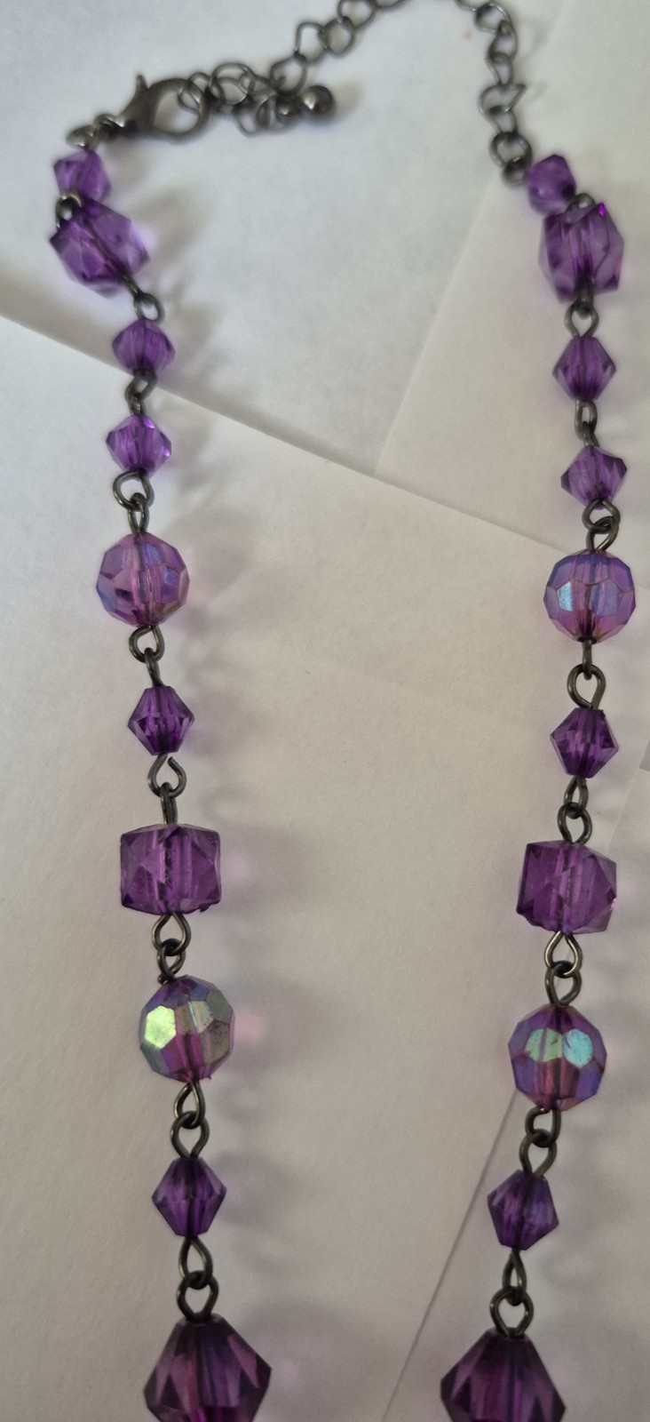 VTG Filigree Dangle Pendant Beaded Chain Purple Necklace 19″