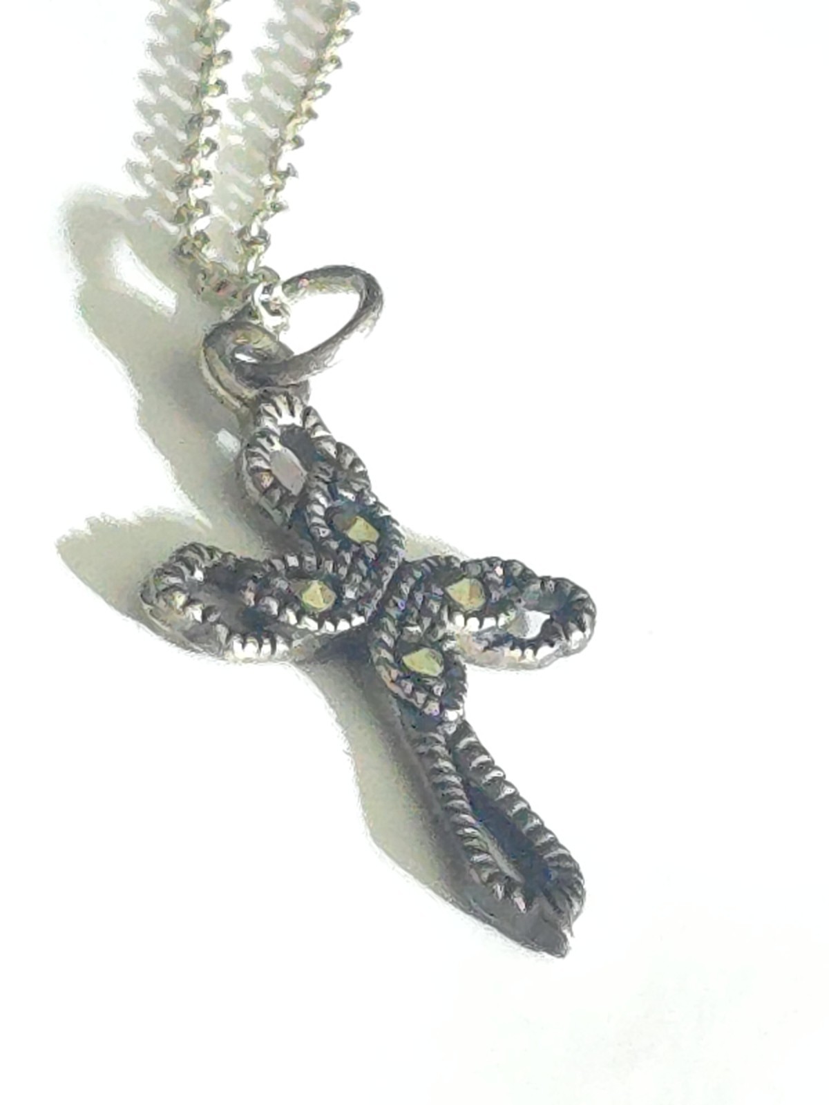 CW Vintage 925 Marcasite Cross Pendant 1″ and 925 necklace 18″