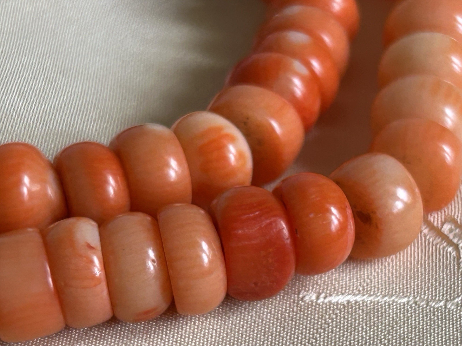 Vintage Natural Mediterranean Coral Necklace 113 Rondelle Beads 9-10mm 25”