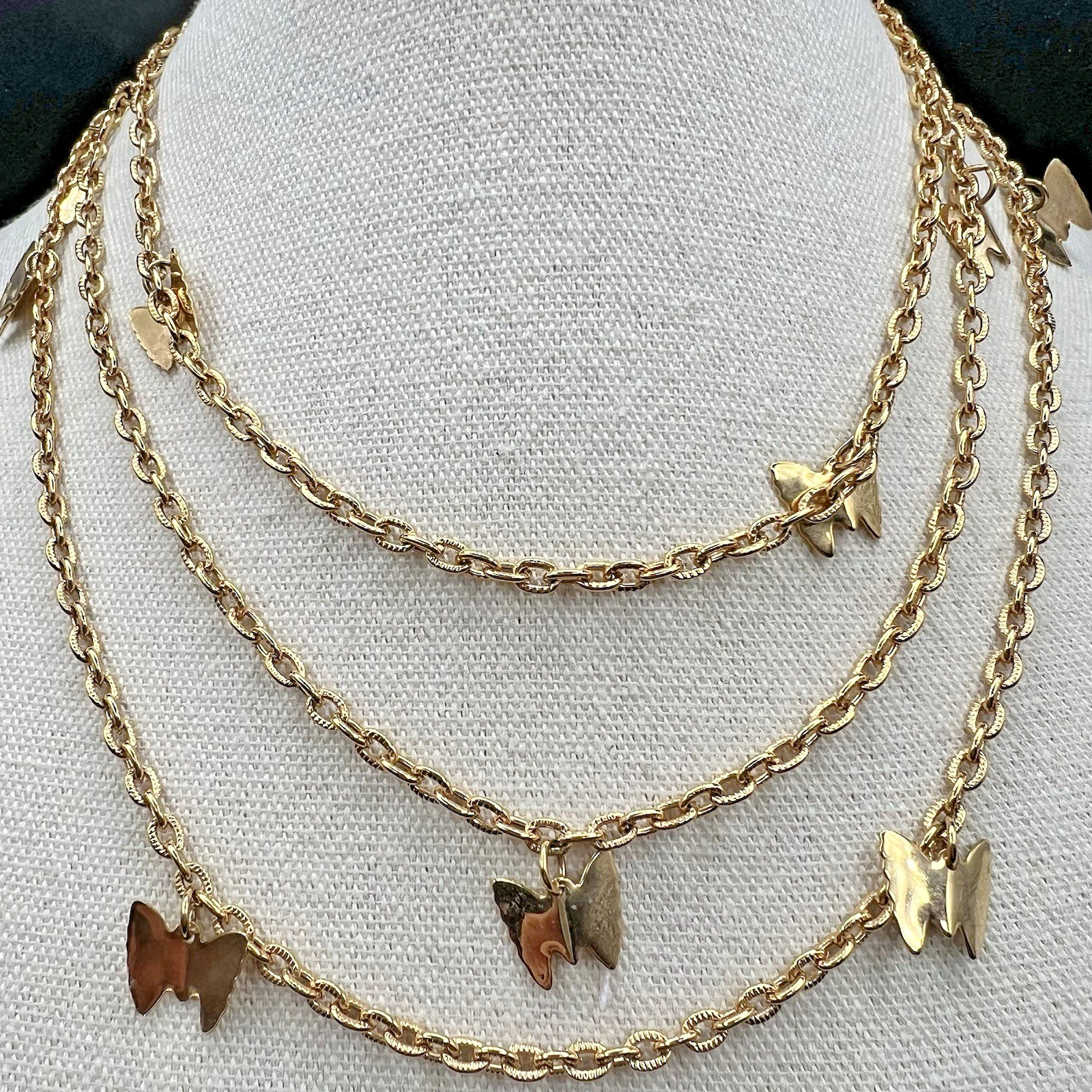 Sarah Coventry Butterfly Necklace Convertible Layered Gold Tone Opera 33″ + 20″