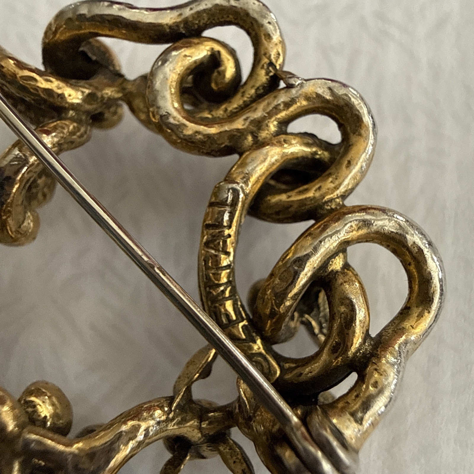 Zentall Brooch Pendant Brutalist Gold and Silver Tone Vintage 1.5 inches