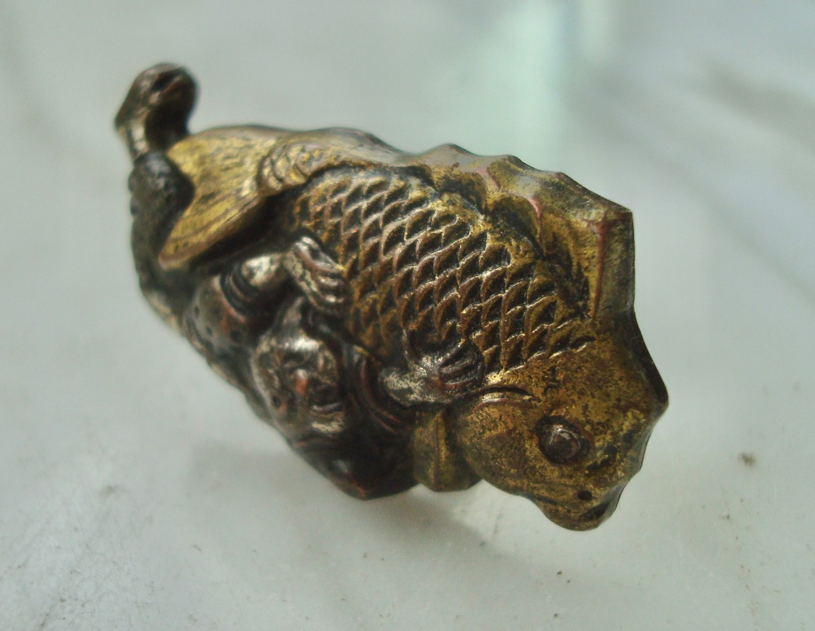 Vtg Menuki SHAKUDO Japanese Mixed Metal Sterling SILVER KOI Figural CUFFLINKS