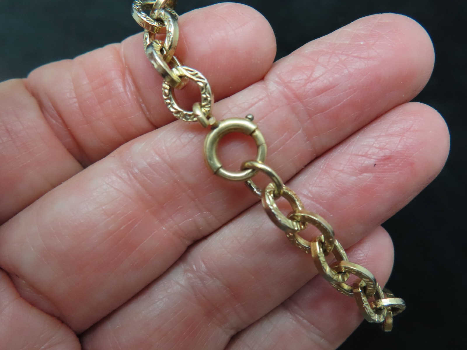 Vintage Gold Plated Art Deco 1930’s Textured Bracelet Old Spring Ring 7.5″