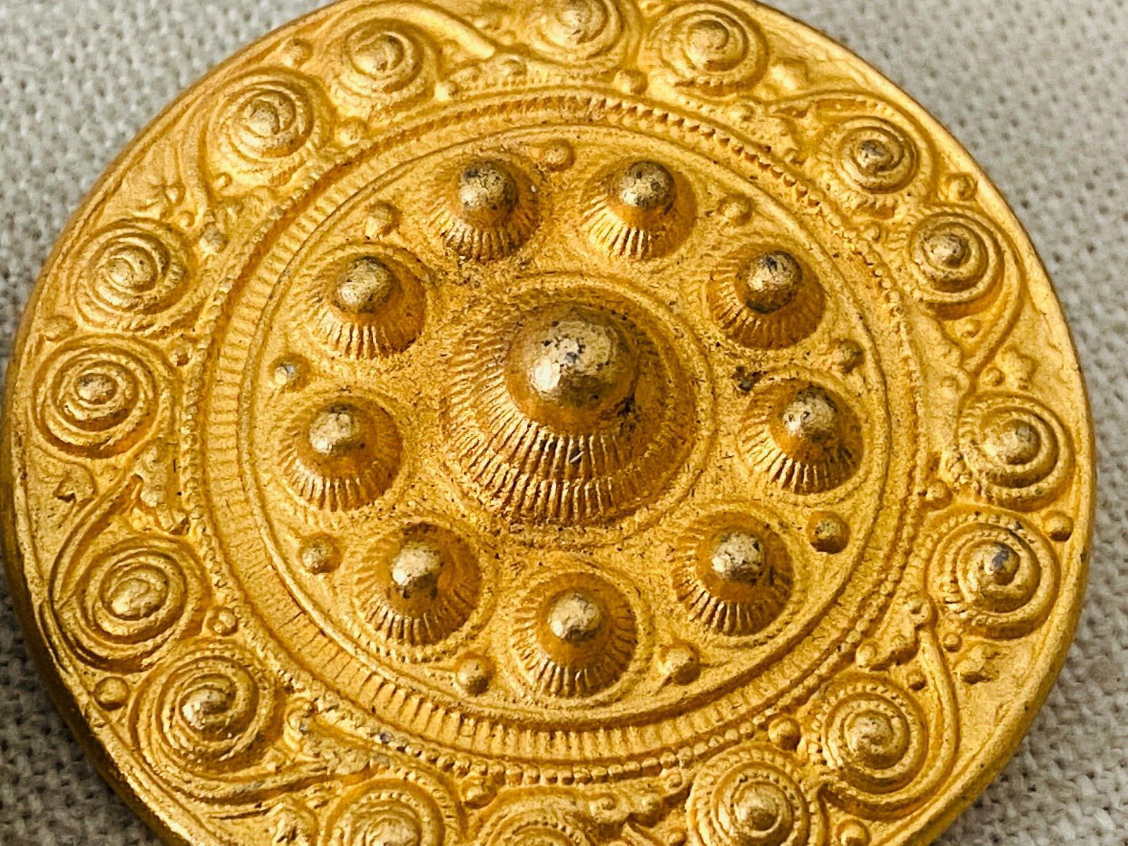 LARGE Vintage 1980s Signed Les Bernard Gold Tone ETRUSCAN Clip On Earrings