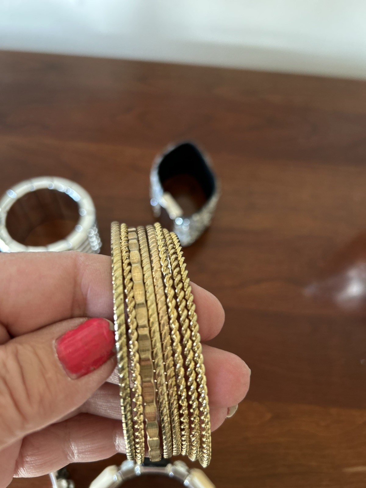 Vintage Metal Black And White Inlayed Enamel Bangles LOT OF 6 BANGLES