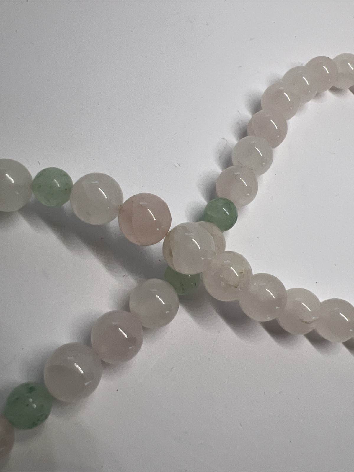 Beautiful Gemstone Pink & Green Beaded Heart Shaped Pendant 24” Necklace