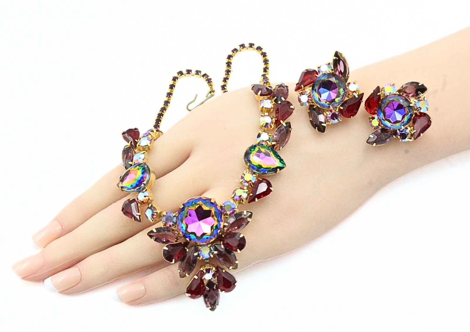 Spectacular JULIANA Rare! Red Fuchsia Givre´Necklace Earrings Set
