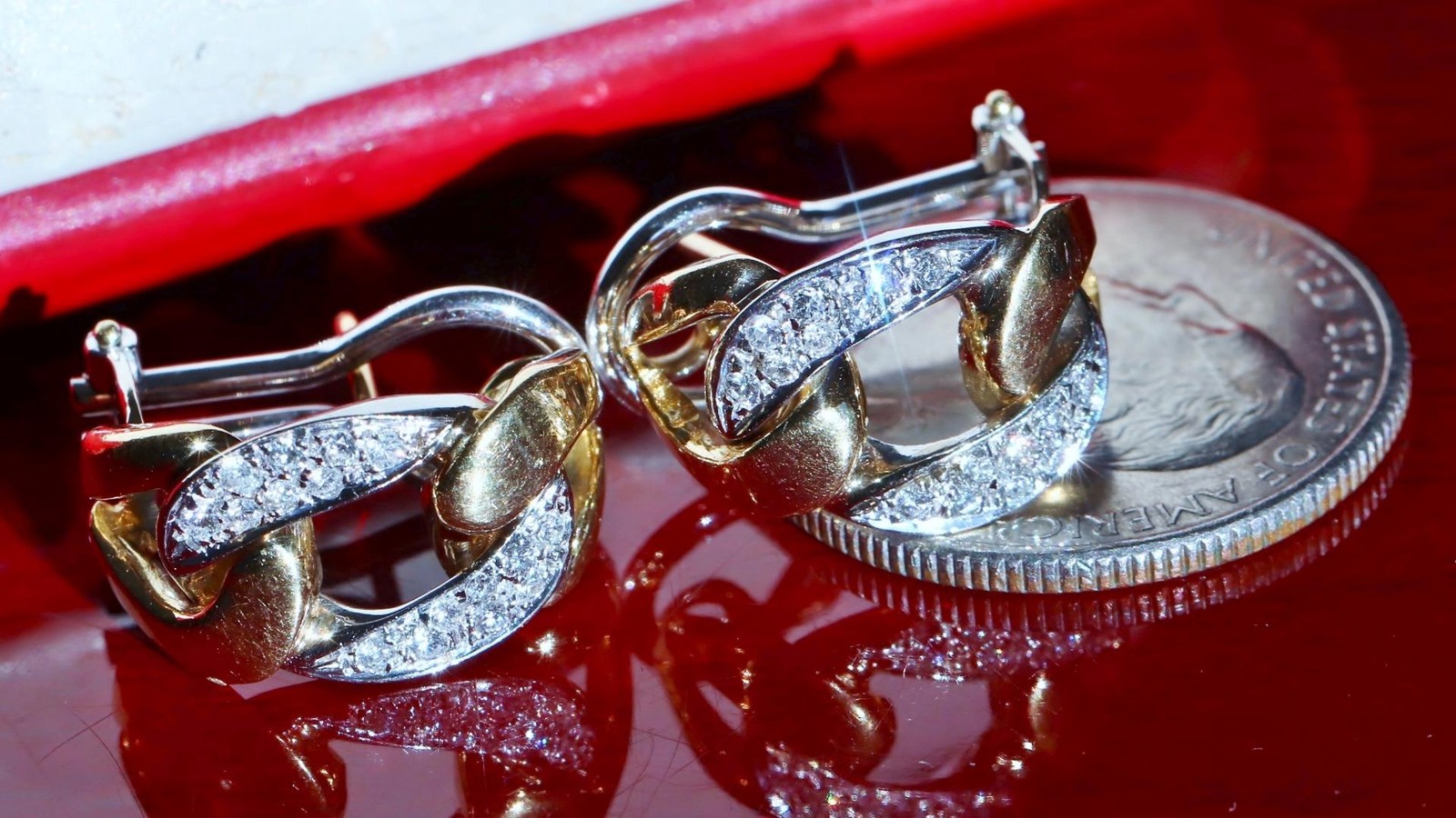 18k 750 multi tone gold earrings 0.35c natural diamond 0.72″ dangle 12.30g N3308