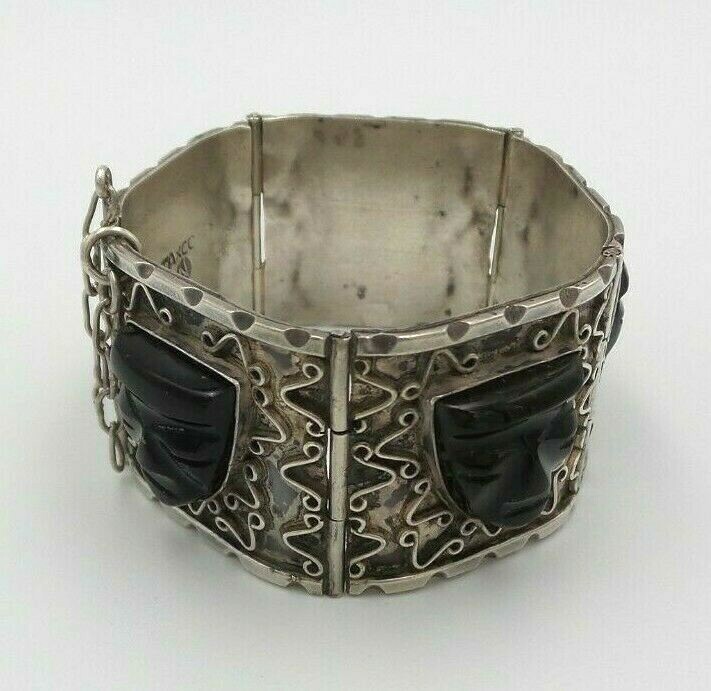 Ca. 1930 ARTEMIO NAVARRETE TAXCO, MEXICO 980 Silver & Onyx Face Panel Bracelet