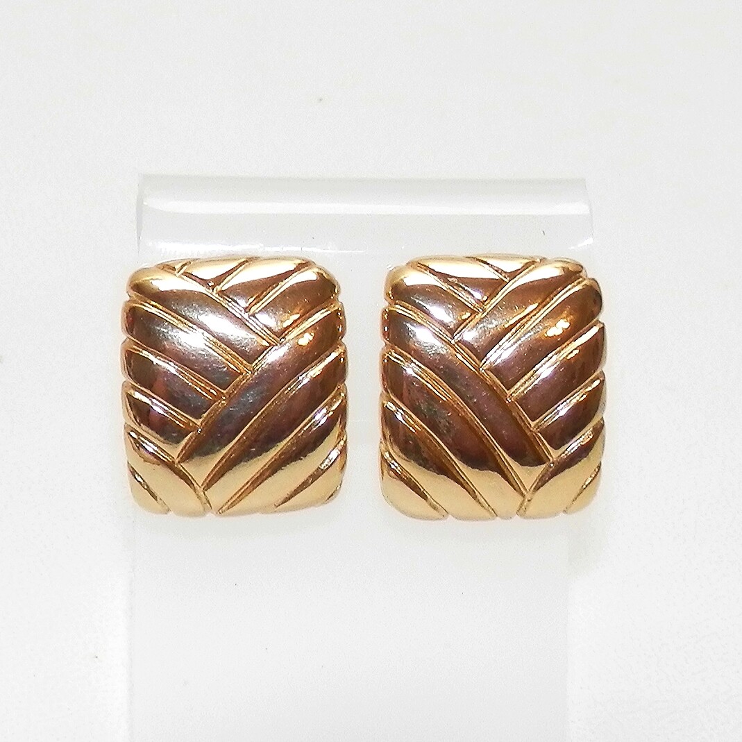 Vintage Vogue Bijoux Clip On Earrings Gold Tone Art Deco Style 80s Statement