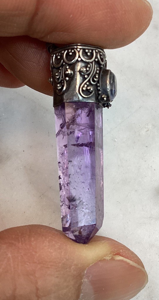 Vintage Sterling Silver Amethyst Rock Crystal Pendant