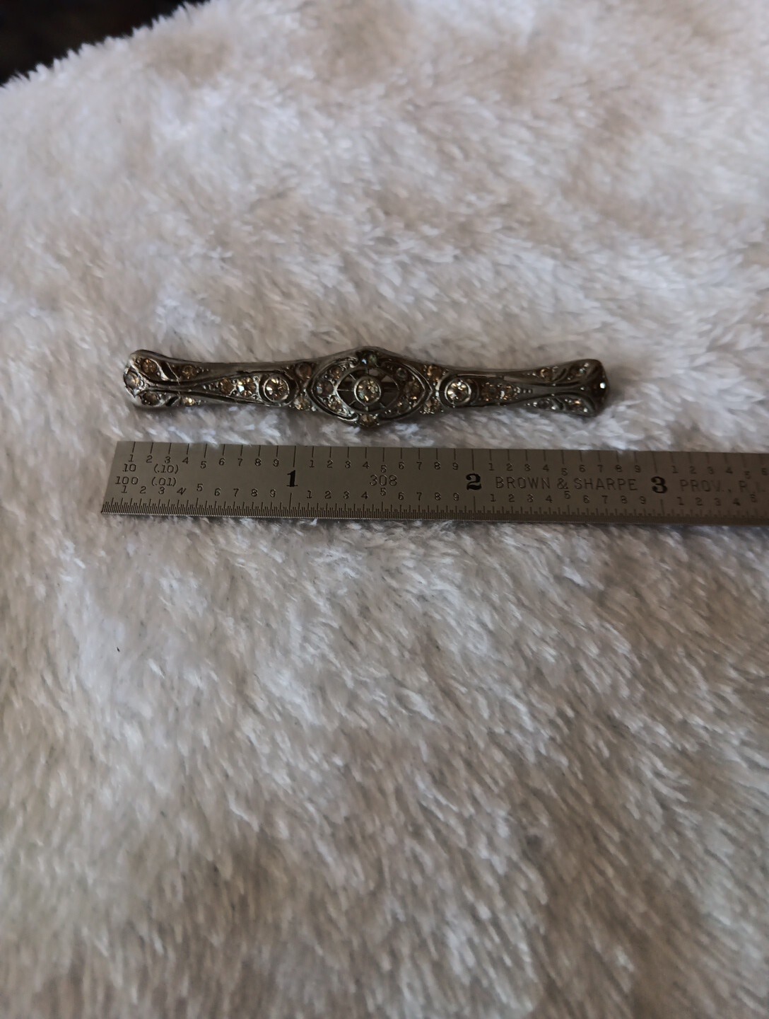 Antique Vintage Fishson Silverite Art Deco Rhinestone Bar Pin Brooch Signed