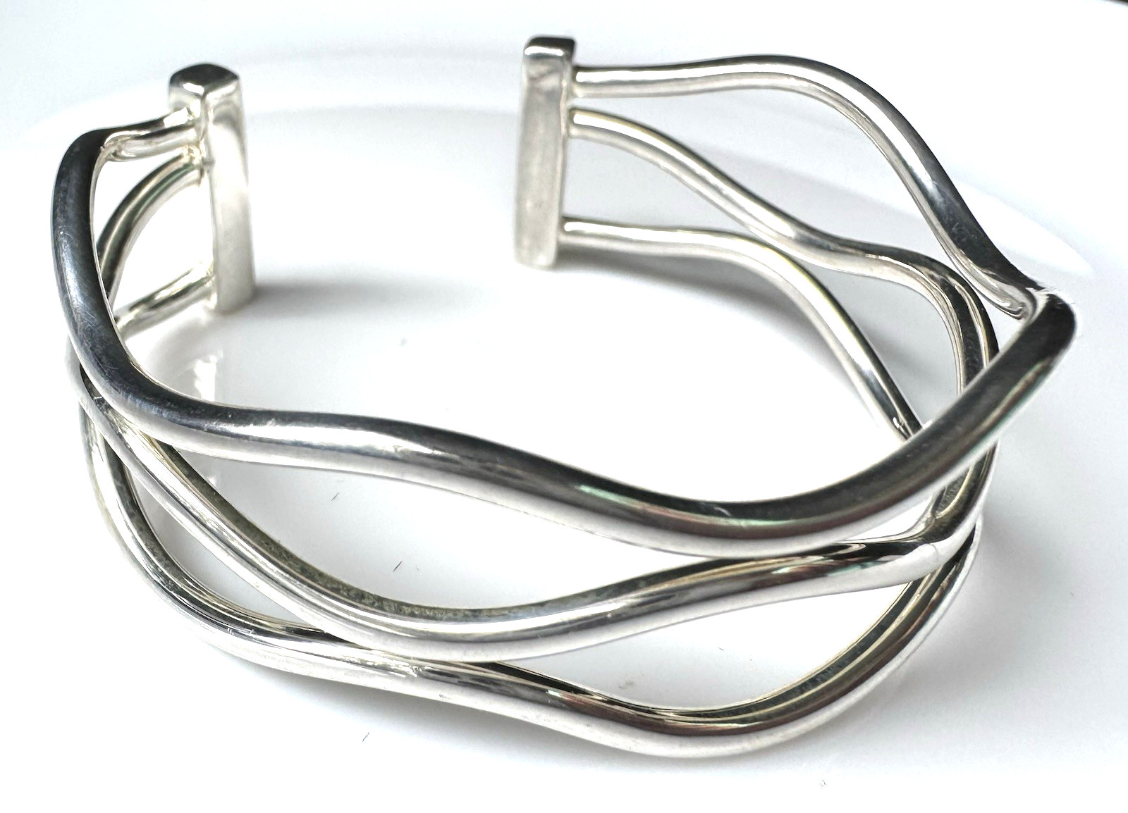 Vintage ZINA 925 Sterling Silver Modernist Wave Cuff Bracelet Sculptural 28.6g