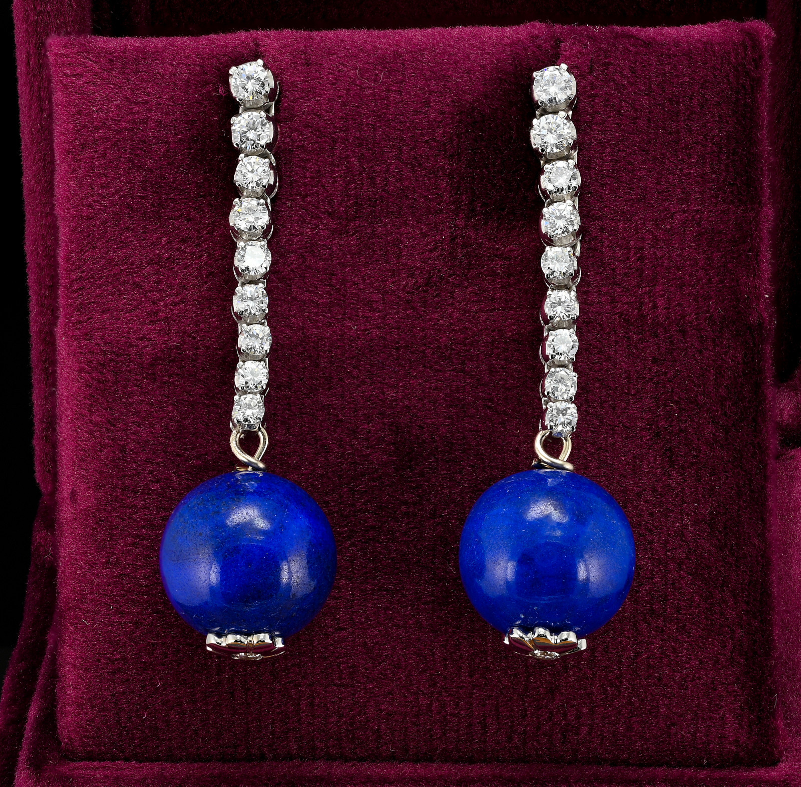 Estate 1.20 Ct G VVS/VS Diamond Lapis Drop 18 Kt Earrings