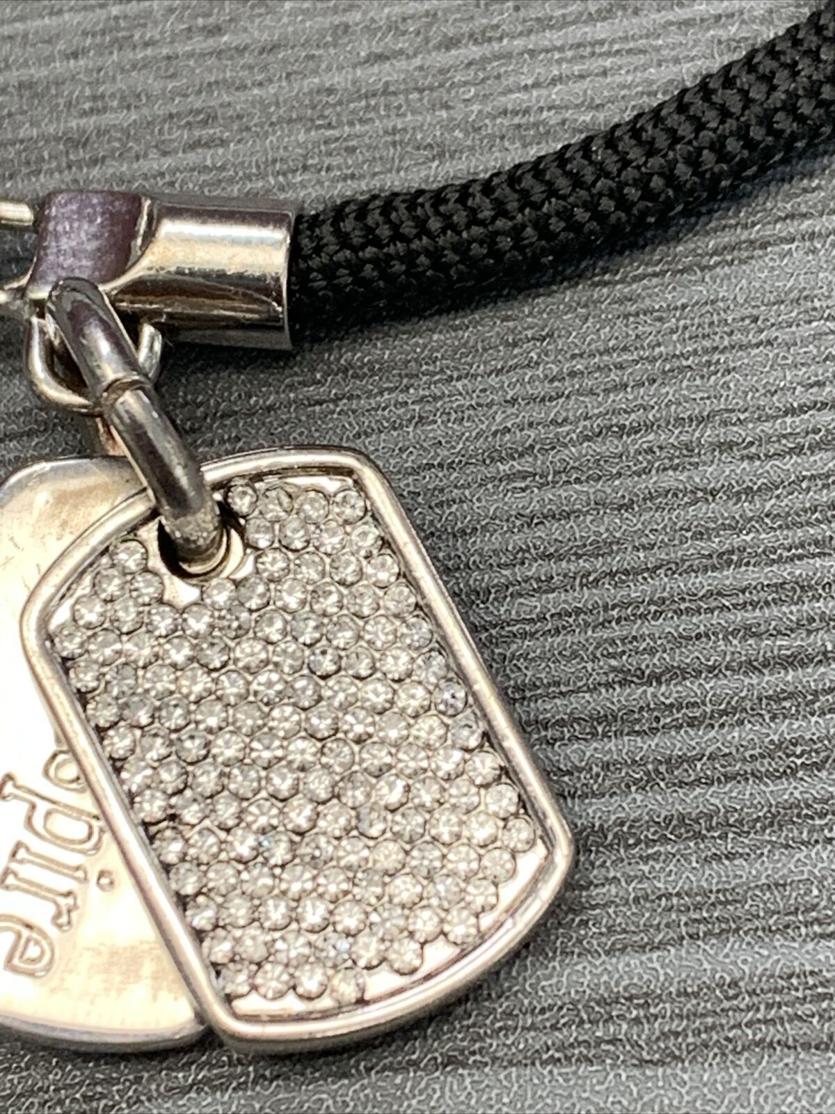 Vintage Stella Valle Warrior Micro Pave Charm Silver Tone Bracelet Black 7”