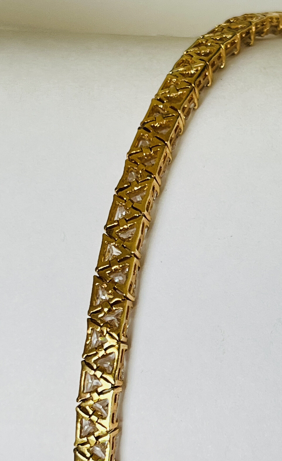 Vintage 18K Gold Vermeil Sterling Silver Trillion Cut CZ Tennis Link Bracelet