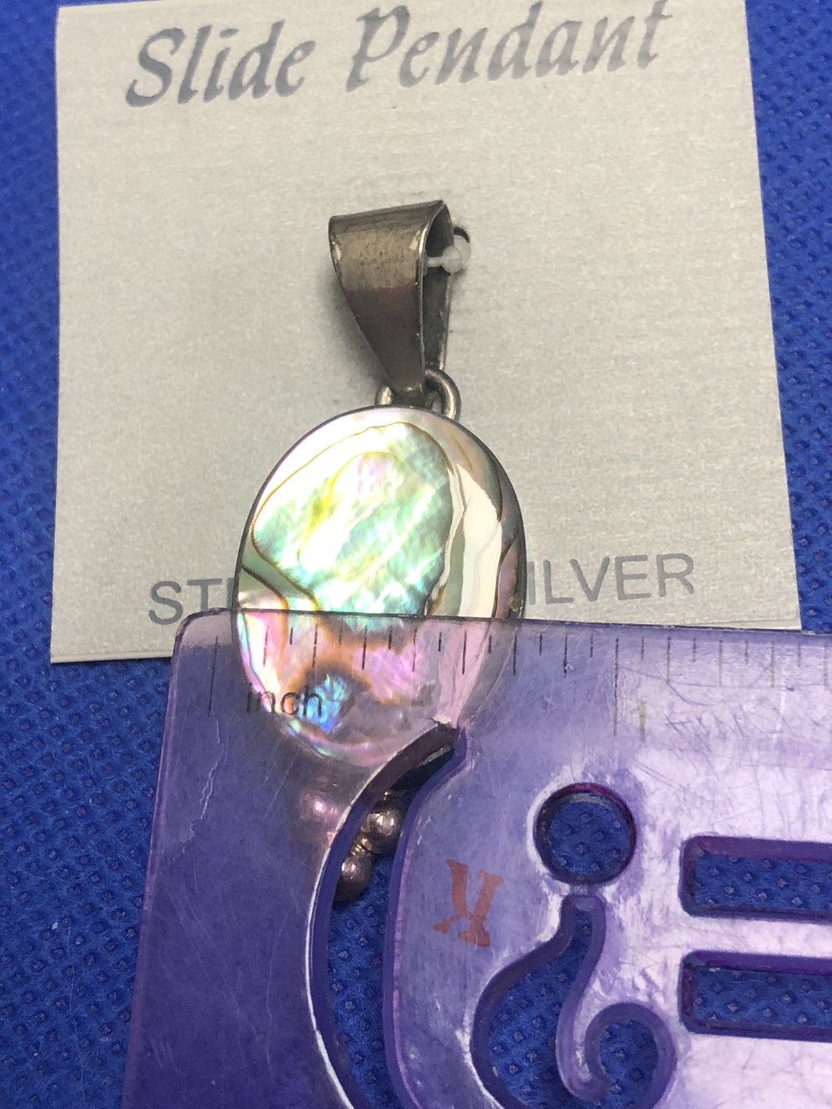 VTG STERLING SILVER ATI MEXICO 925 ABALONE SHELL 1.7″ LONG HEAVY NWT NOS PENDANT