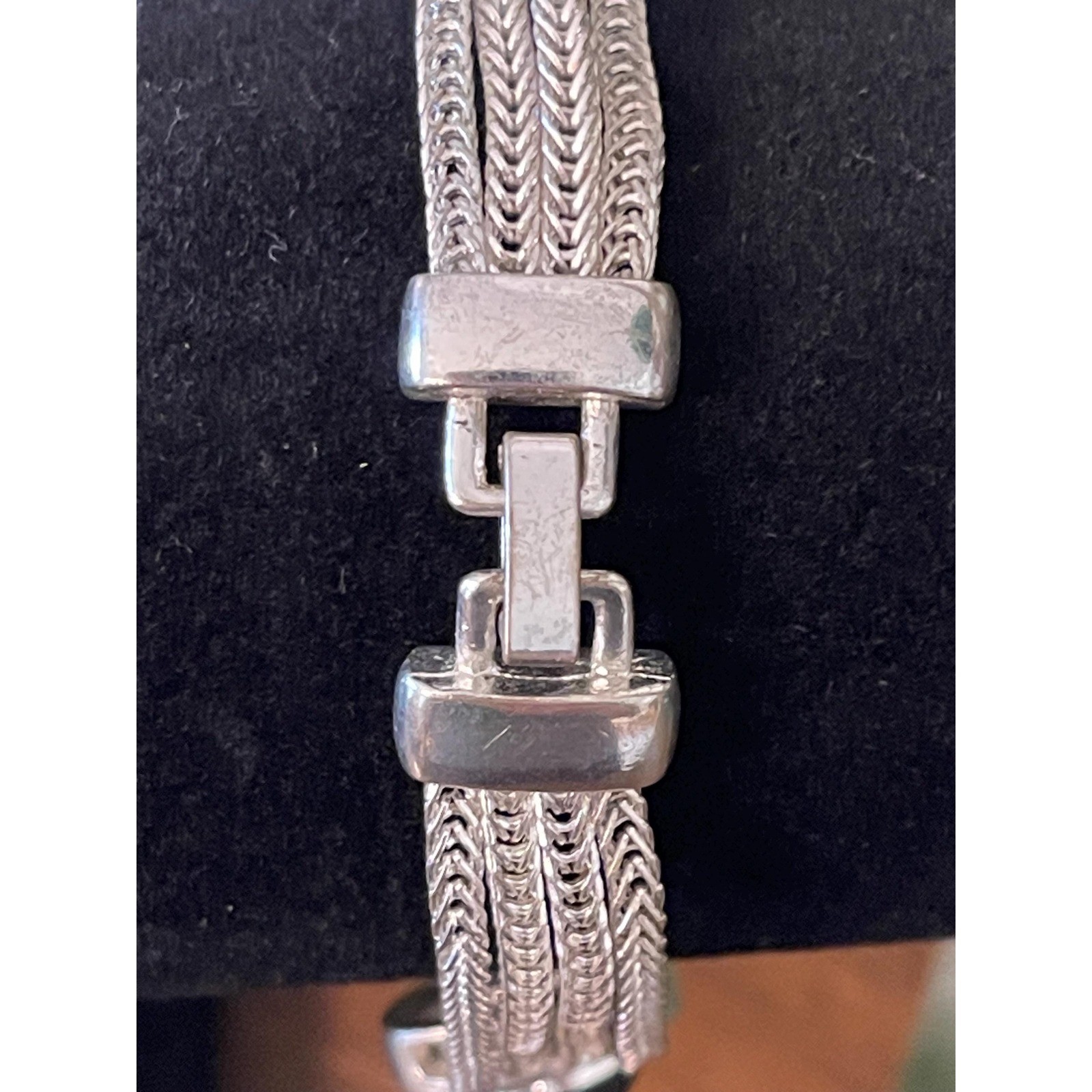 Vintage Silver Tone Bracelet with Black Stones