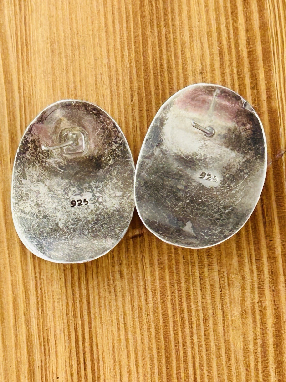 Vintage Modernist 925 Sterling Silver Oblong Puffy Dome Post Earrings 13.05 Gr.