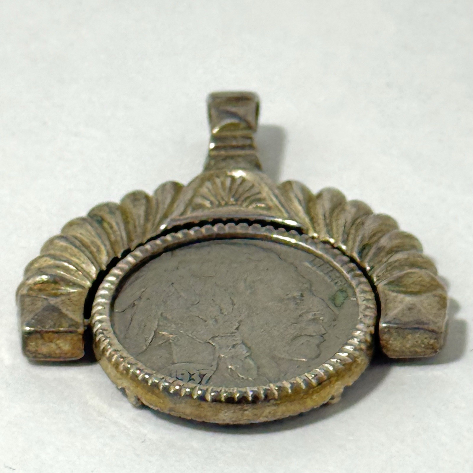 Vintage 925 Sterling Silver Pendant with 1937 Buffalo Nickel Reversible Coin