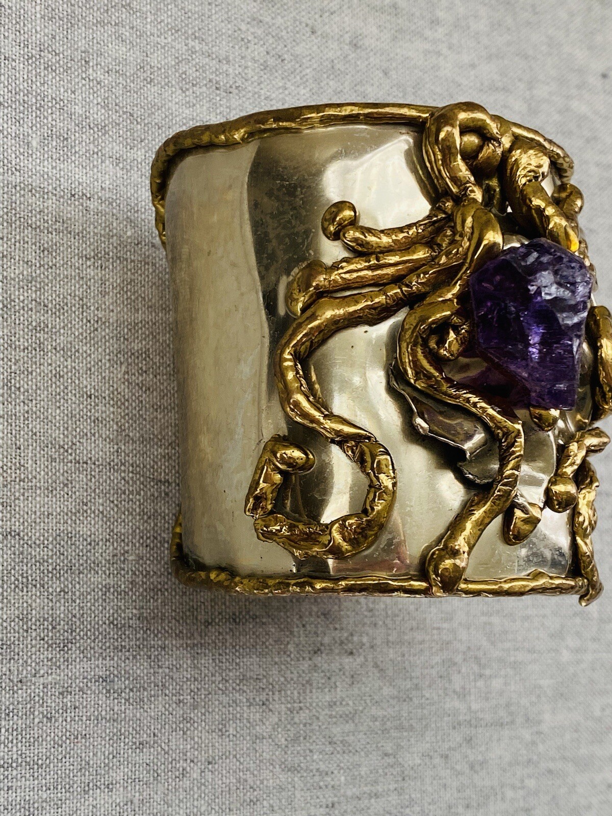Vintage COPA COLLECTION Huge Chunky Brutalist Modernist Cuff Bracelet Amethyst
