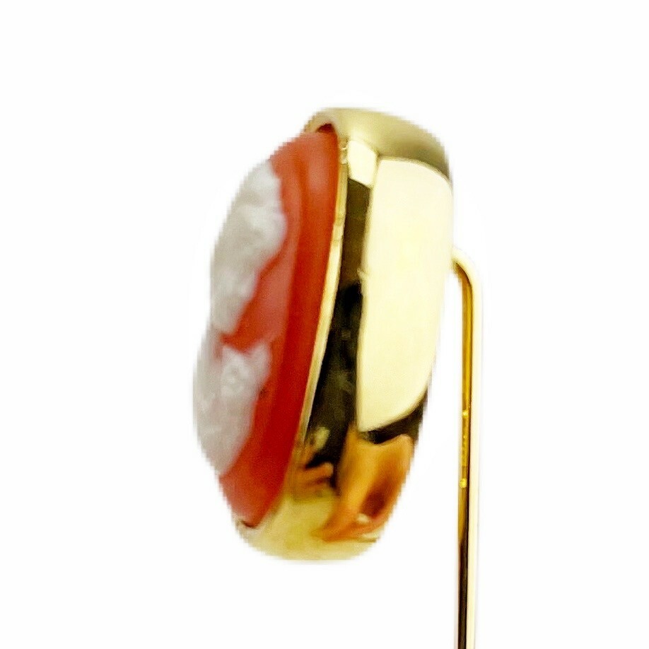Crown Trifari Cameo Pin Hat Lapel Stick Vintage Gold Tone Orange Cream Victorian