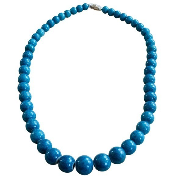 VTG Blue Sponge Coral Necklace BOHO Graduated Genuine Real Round Beads 40g 18″