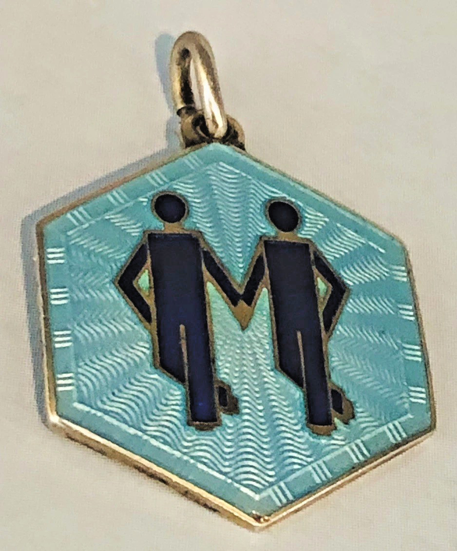 MCM DAVID ANDERSEN Sterling Blue Guilloche Charm GEMINI Twins May Birthday 4 Gr.