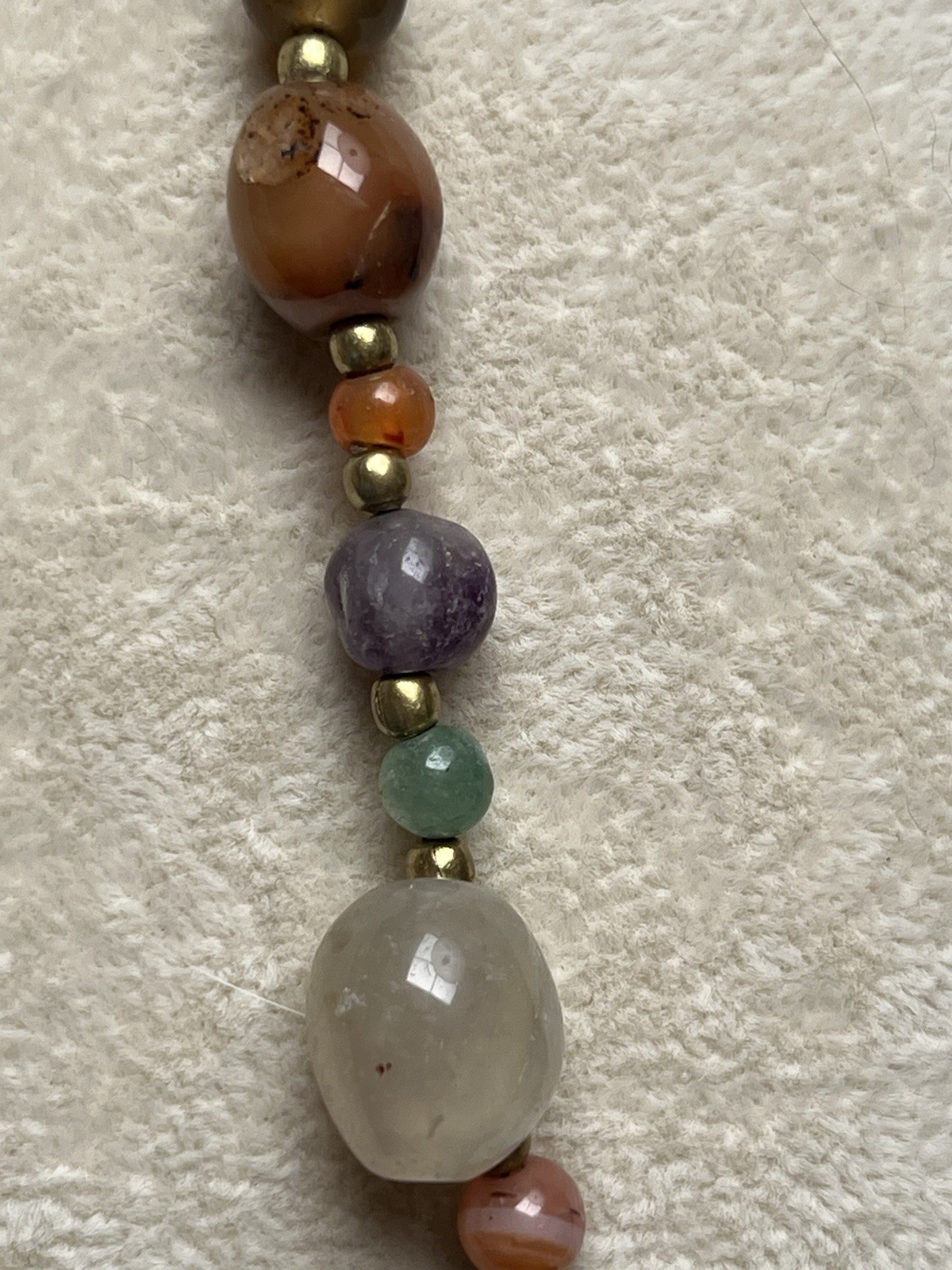 Vintage Agate Amethyst Chalcedony Beaded Necklace 31”