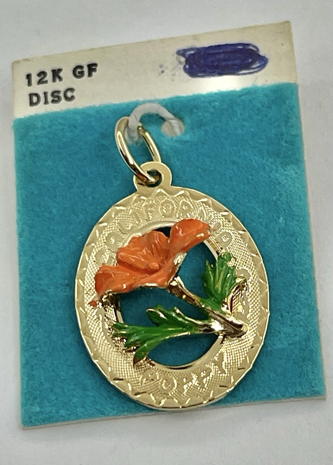 Vintage Poppy California State Flower CREA 12kt GF Sterling Charm Pendant MOC