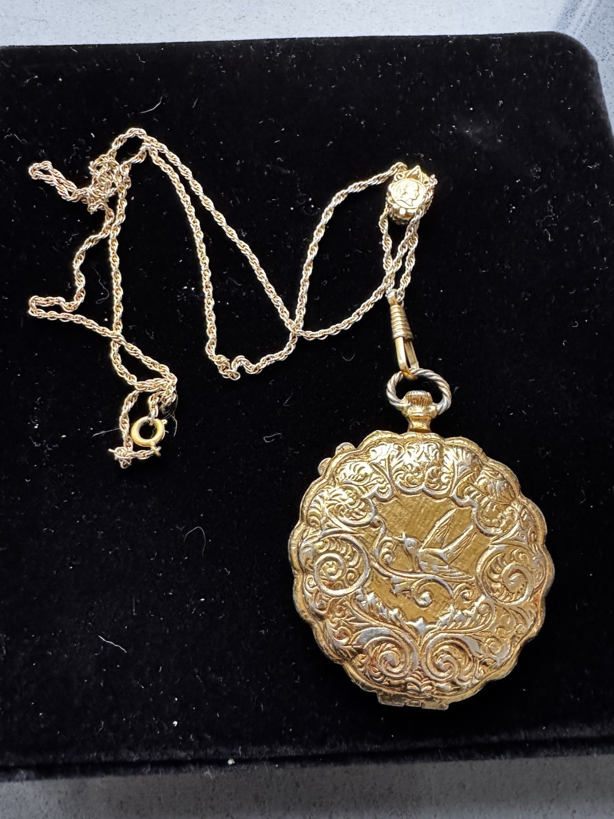 Borage Gold Tone Round Locket Pendant Necklace On Long Chain