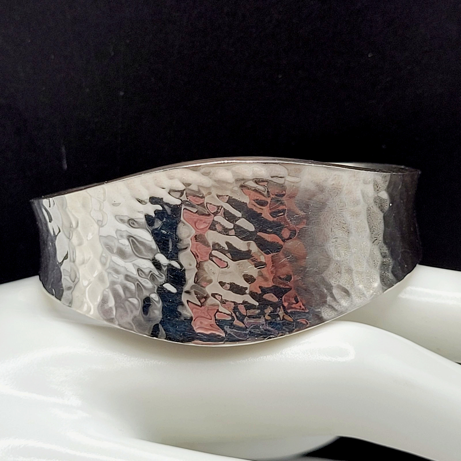 ATI Mexico 925 Sterling Silver Hammered Recessed Wave Cuff Vtg Bracelet 19 Grams