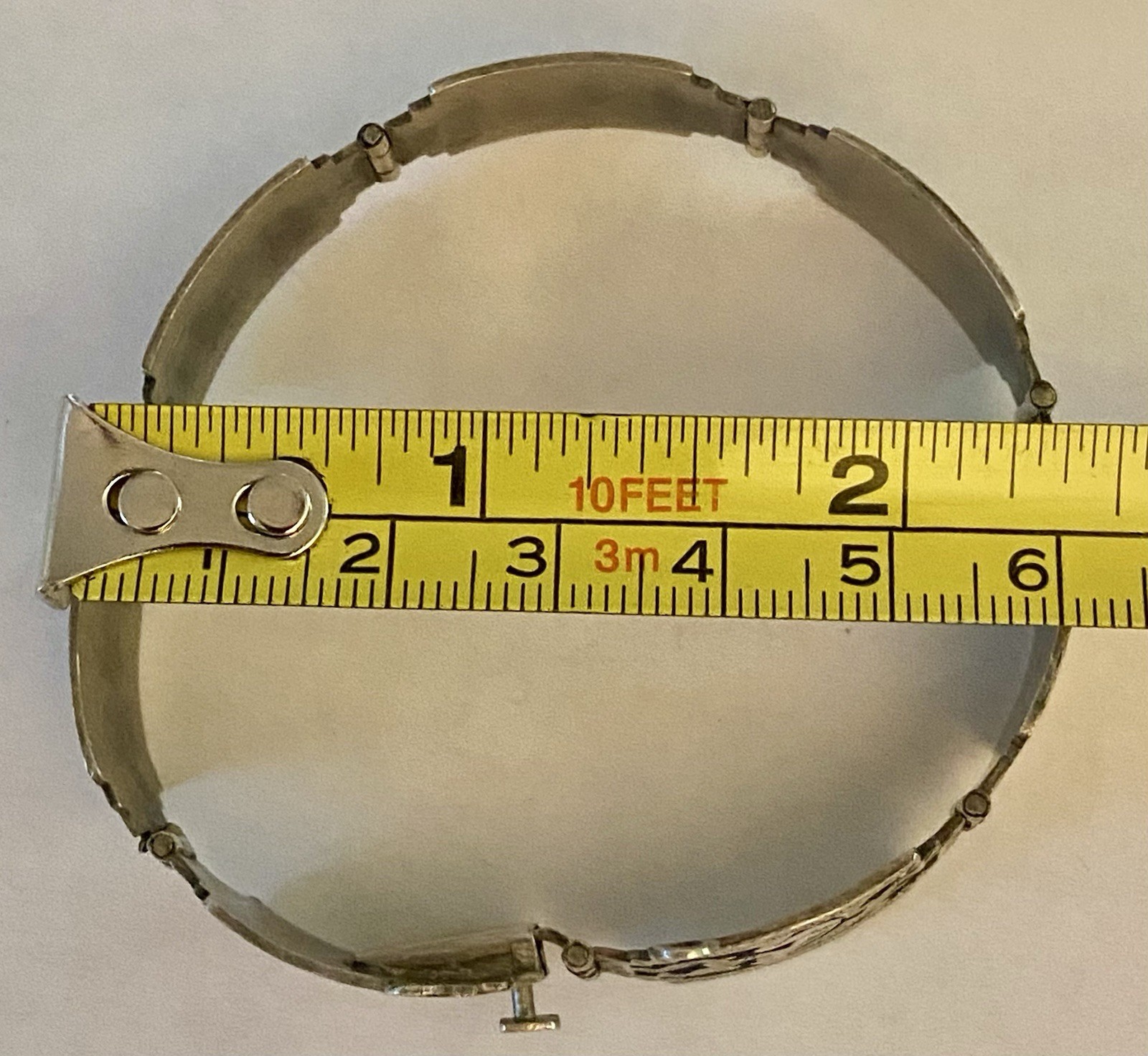Antique Handmade Silver 925 Guatemala Geometric Link Bangle Bracelet